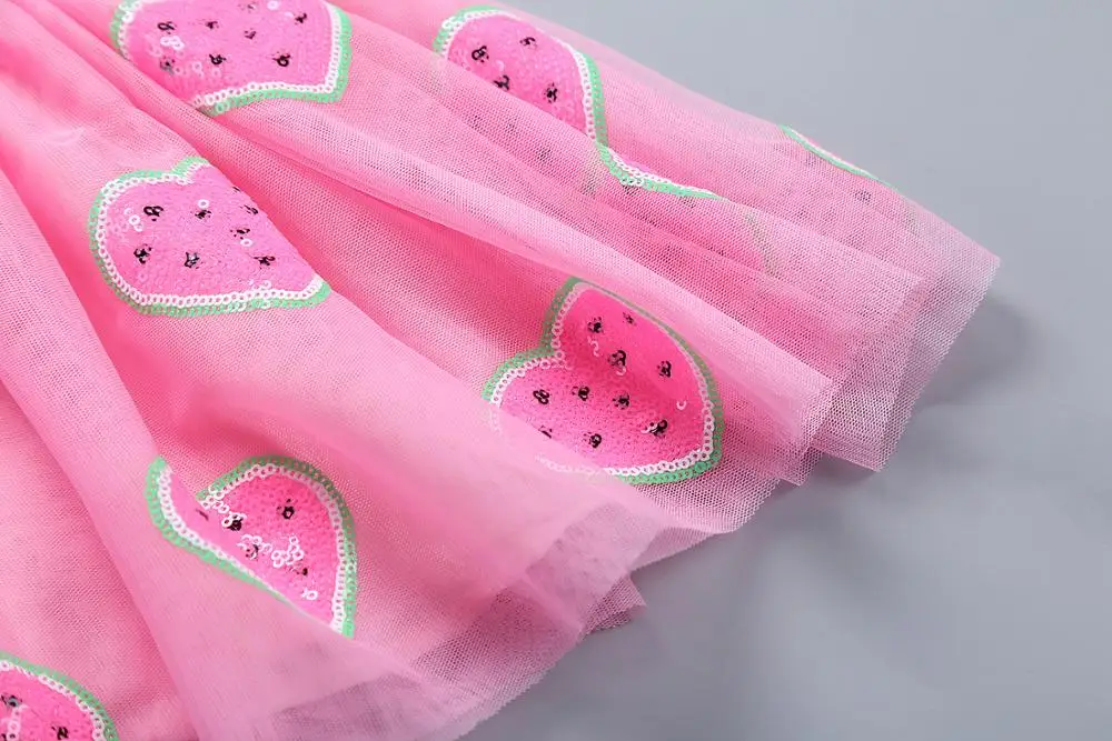 High quality soft watermelon chiffon lovely pink little girls skirts for children