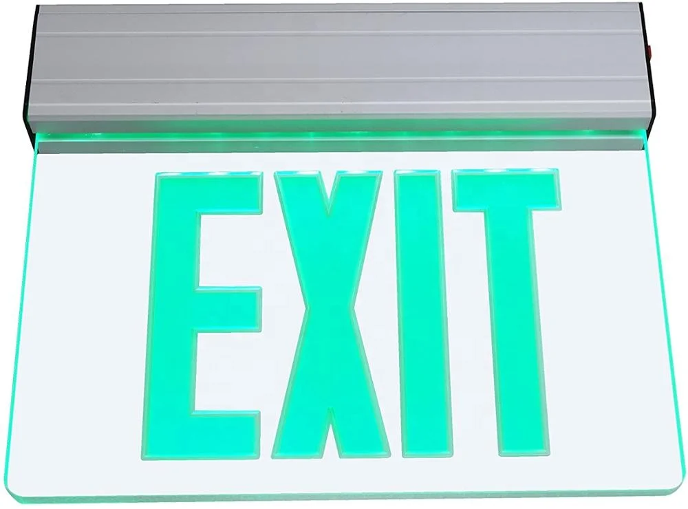 Edge Lit Brushed Aluminum Clear Emergency Exit Sign with backup rechargeable battery