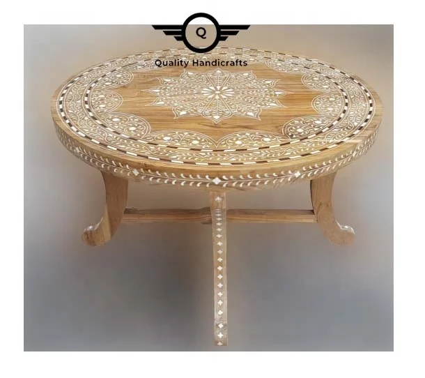 Hot Sale Bone Inlay Round Hexagon Pattern Coffee Table Bone Inlay  Furniture Handicraft from India by Quality Handicrafts
