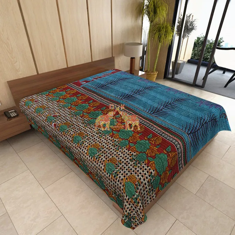 Best Arrivals of Cotton Handmade Printed Kantha Quilts Vintage Hand Technics Kantha Colorful Quilt Old Sari Kantha Throw