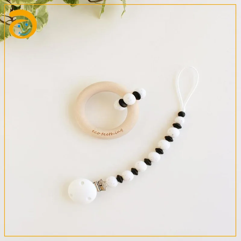 Food Grade Wooden Baby Toys Silicone Chew Teether Gift Set