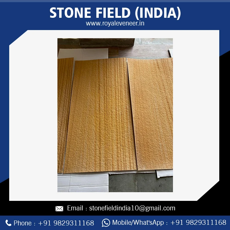 Export Quality Natural Golden Teakwood Sandstone Tiles & Slabs For Home Decor For Sale At Bulk Order - Stone Field India