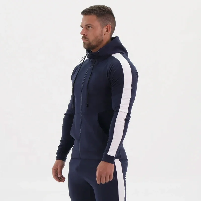 New Arrival Mens Slim Hoodies Custom Logo on Face Chest Embroidery Design Slim Body Heavy Weight Hoodies Men Full Zip Up Hoodie