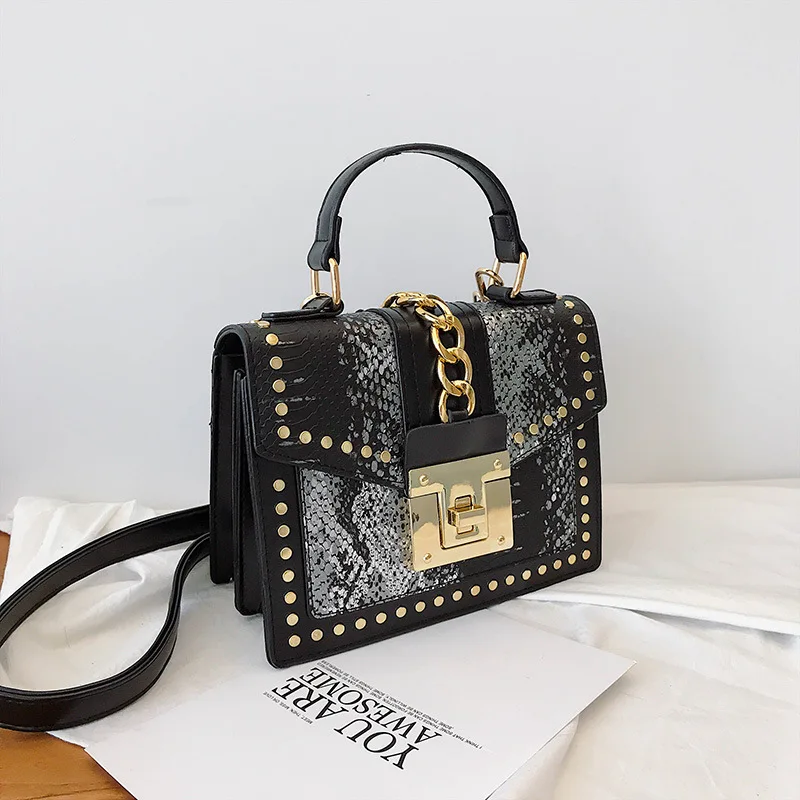 Small Hand Bag Crossbody Bags High Quality lock rivet serpentine square pu leather handbag custom purse