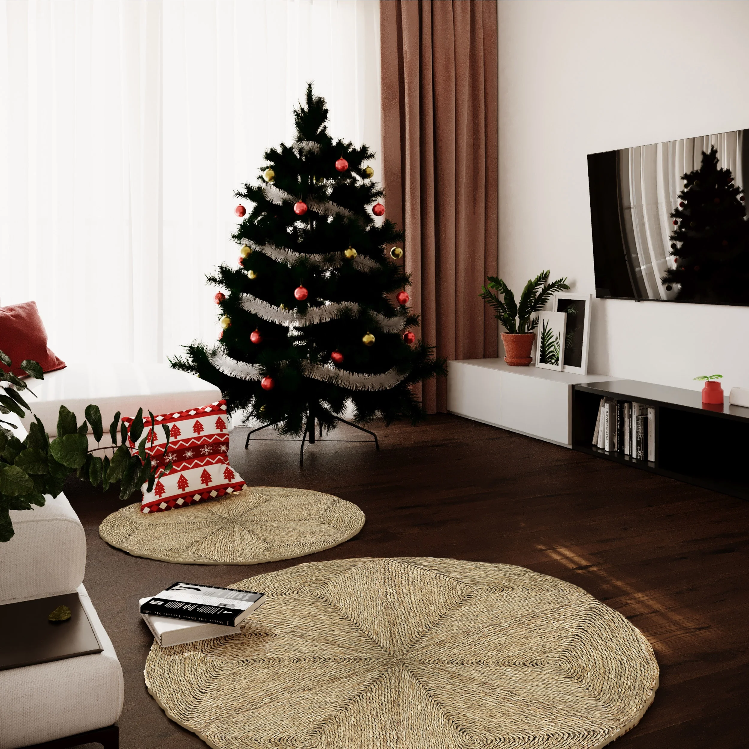 Modern Design Handmade Star-Shaped Woven Seagrass Rugs for All Rooms Anti-Slip Circular Natural Wicker Rugs for Bohemian Decor