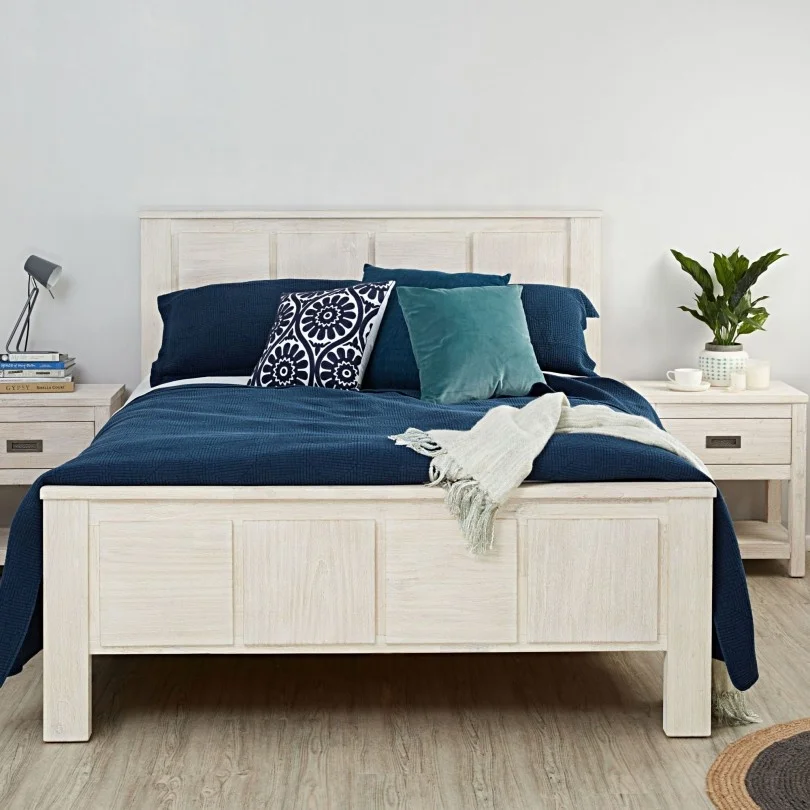 Vietnam Bedroom Furniture Simple Elegance Vintage Weathered Brush White Wood Bed