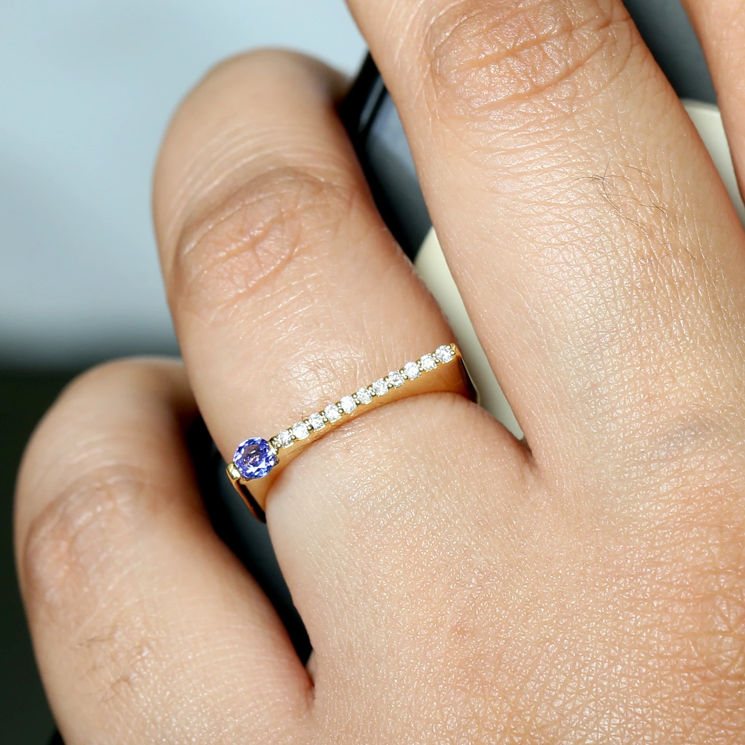 
Trendy Stackable Ring Of Pure Gemstone & Classy Diamonds In Radiant 14k Yellow Gold Jewelry 