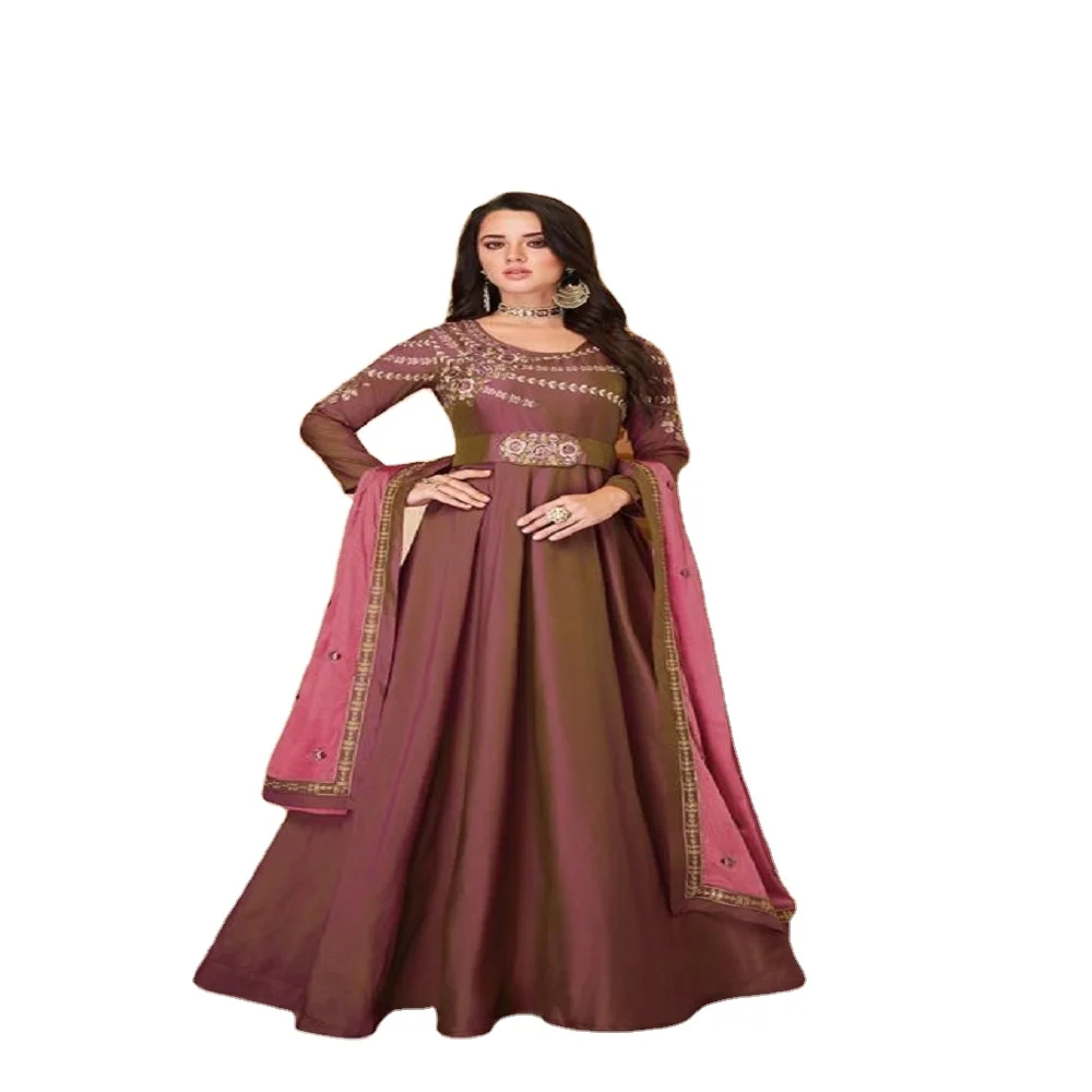 Fully stitched ready to wear all size new designer anarkali style long dress with colourful dupatta salwar kameez