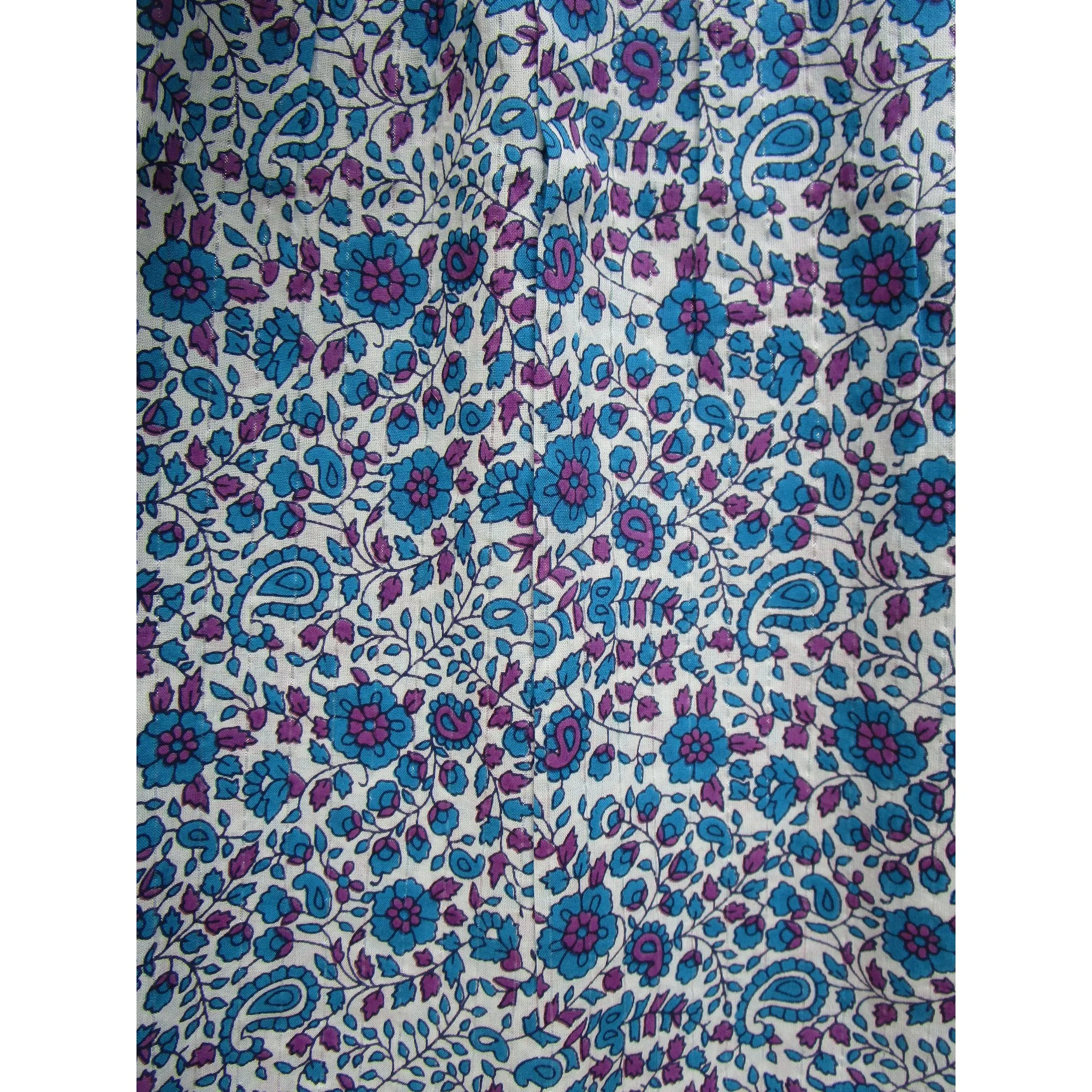Blue and purple floral Indian printed cotton women blouse and tops - bohemian style blouse