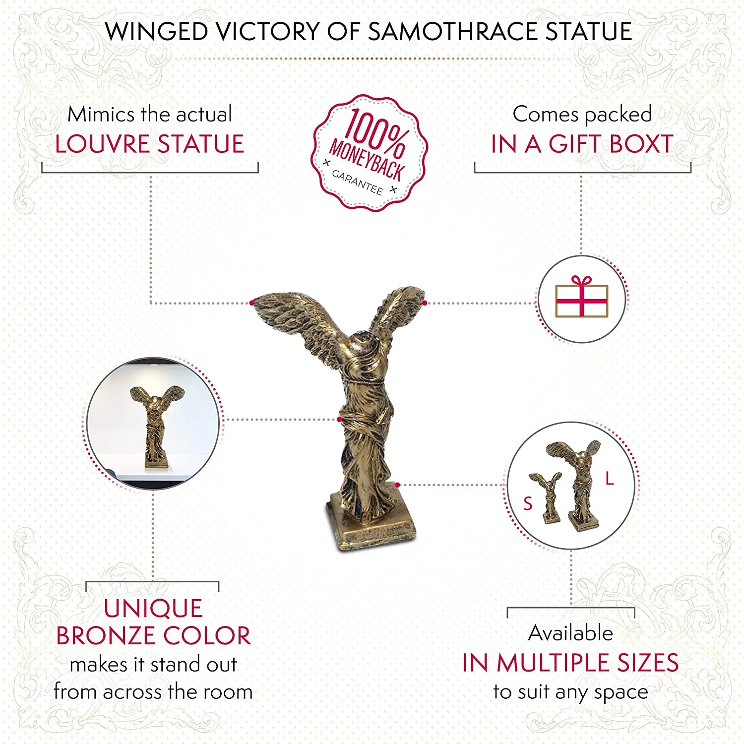 Baroque Royal Winged Victory of Samothrace Statue Nike Greek Goddess Louvre Museum Replica Heavy Resin Sculptures and Statuettes