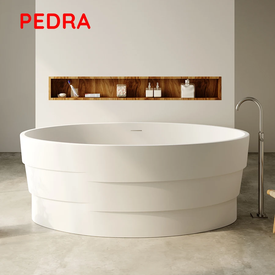 Modern smooth surface Artificial stone oval shape freestanding stone bathtub terrazzo