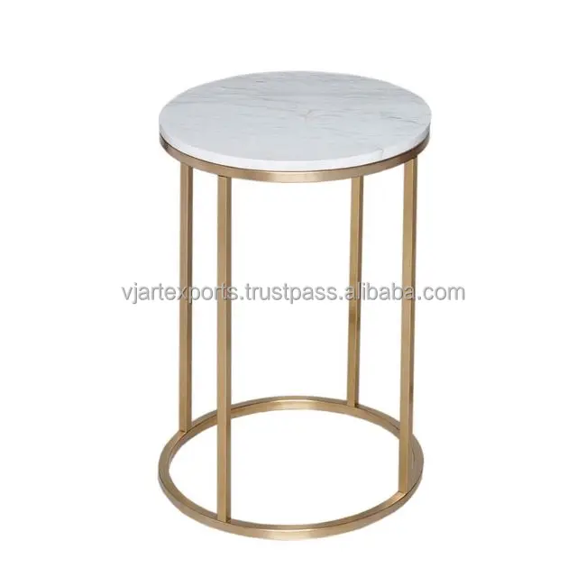 Decorative High Quality Material By Best Manufacturer Round Metal Side Table Bed Side With Marble Top
