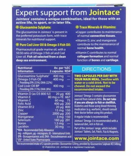 Vitabiotics Jointace Omega-3 масло и Глюкозамин 30 капсул (5 021265 221806) Omega 3 масло печени трески Глюкозамин 30 капсул мягкого геля