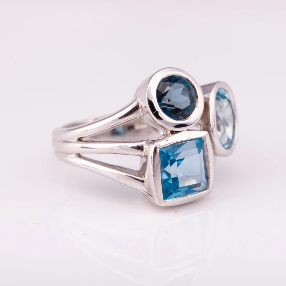new design three shades of natural blue topaz silver 925 ring factory price  from Thailand Manufacturer