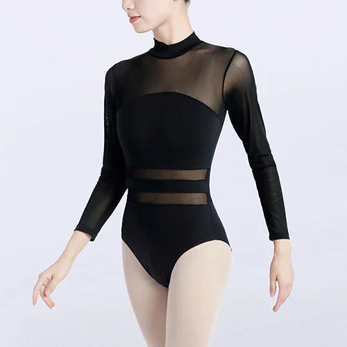 Тренировочное трико с длинным рукавом, подходящая ткань, воротник-стойка, петля, талия сзади, Одежда для танцев для взрослых и детей