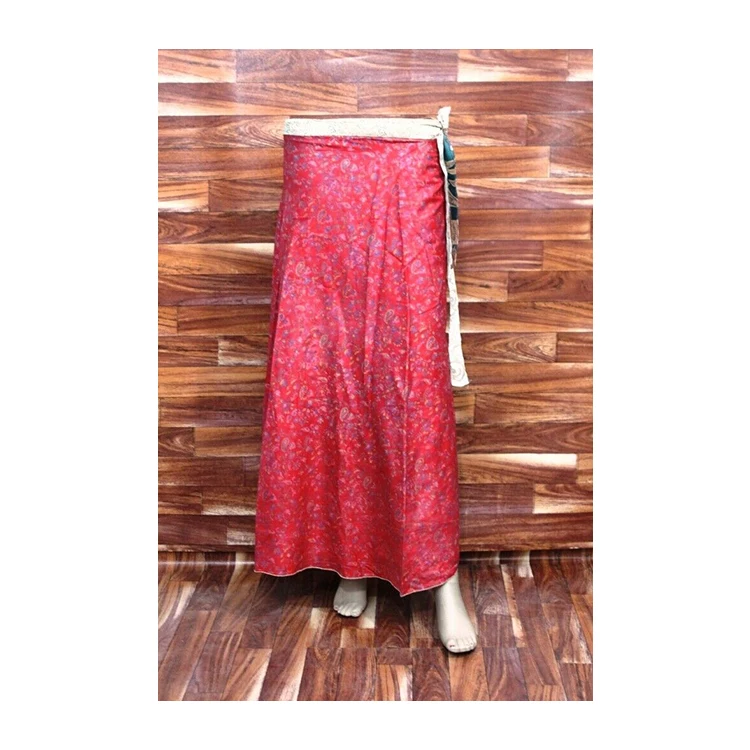 Women Bohemian Silk Polyester Mixed Silk Long Skirt Patterned with Elastic Waist and Belt available in Beautiful Colors