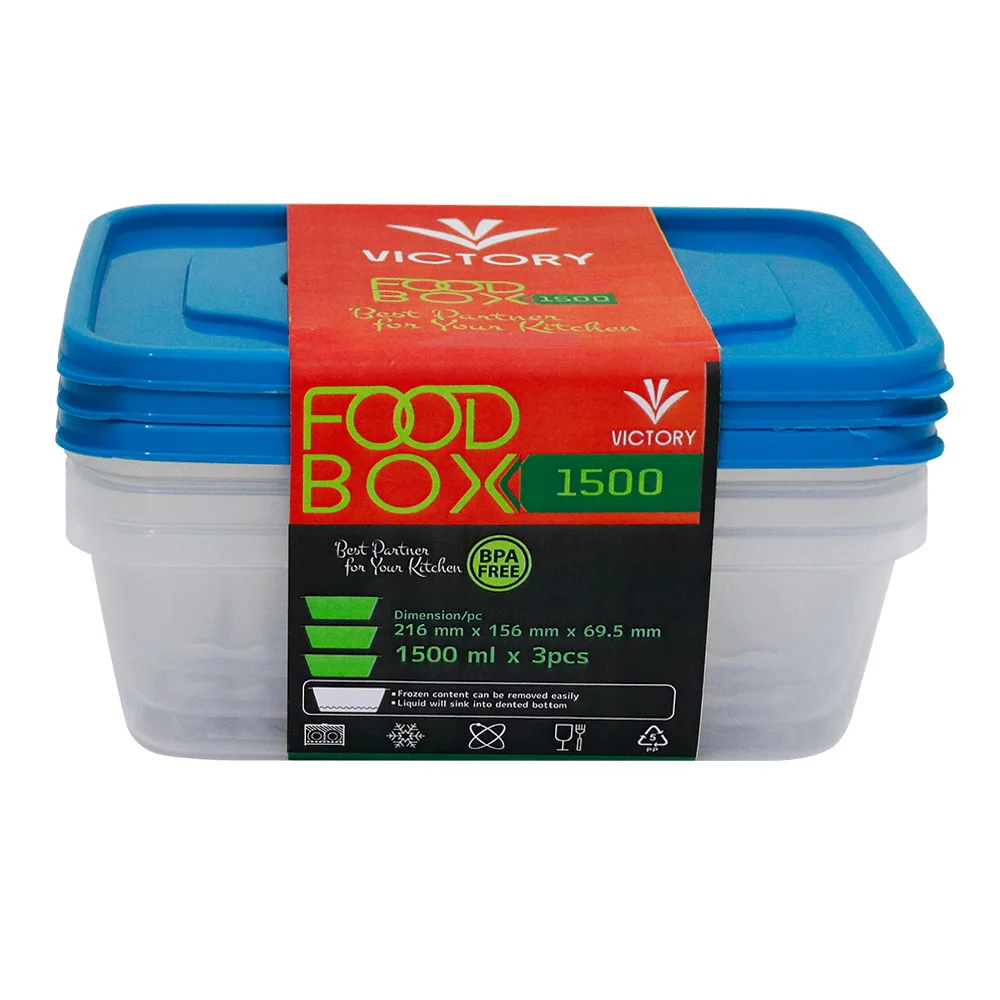 Food Storage FOOD BOX 1500 ML VICTORY Clear Blue Food Container 216 x 156 x  70 mm