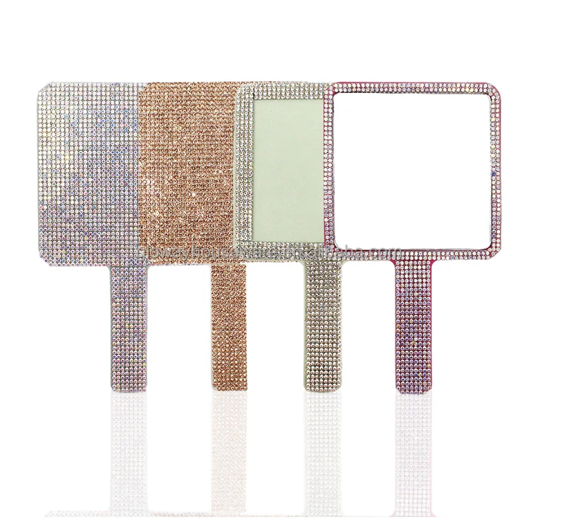 Portable Heart-Shaped Handheld Mirror with Handle Candy Color Cosmetic Tools Square Rhinestones mirror Diamonds