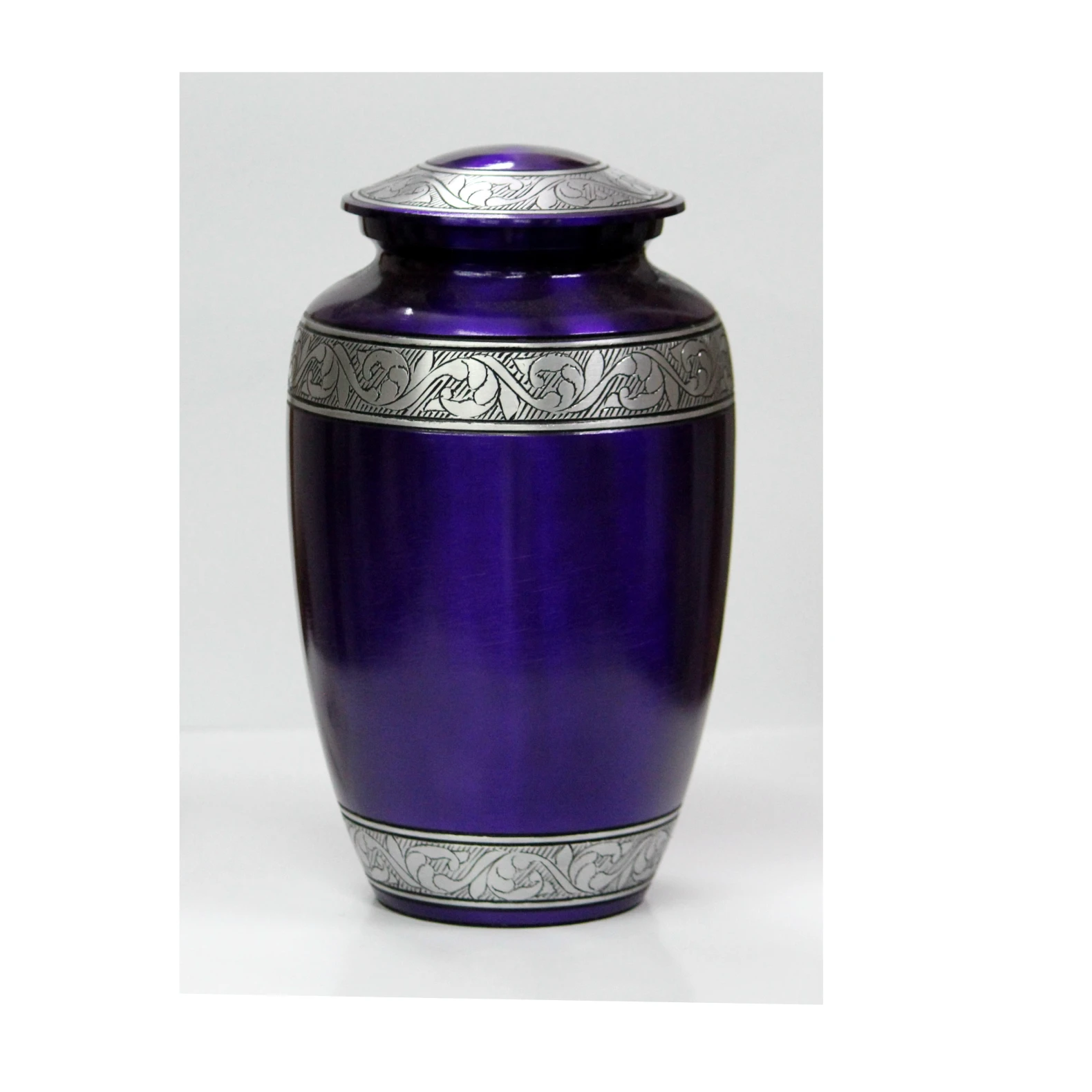 Purple Cremation Urn with silver band pet Urn Best Metal Urns in good price Direct from Manufacture