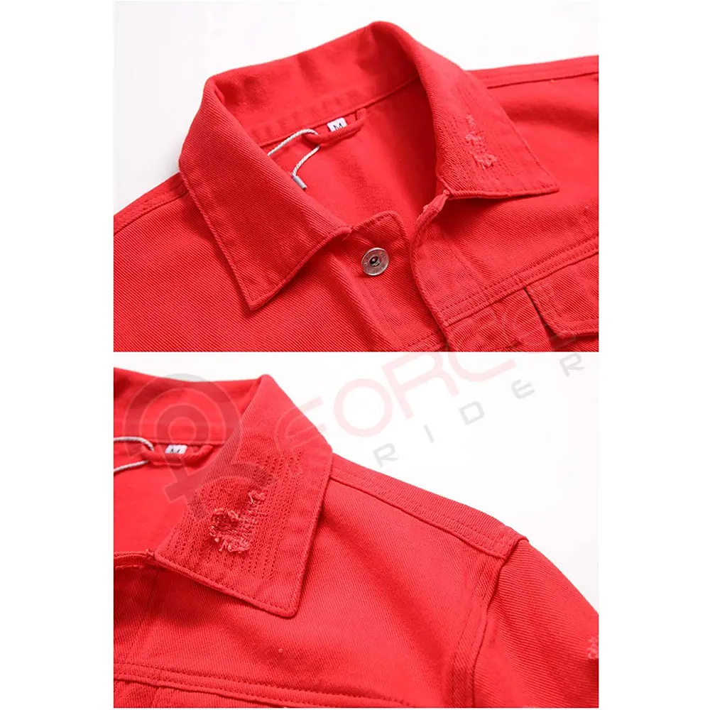 Осенне-зимняя модная джинсовая мужская красная куртка оптом