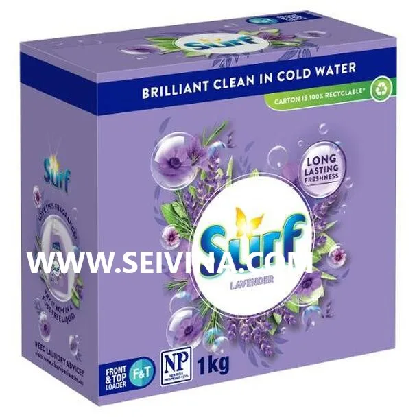 Surff low cost Vietnam lavender english text 5in1 washing powder detergent.