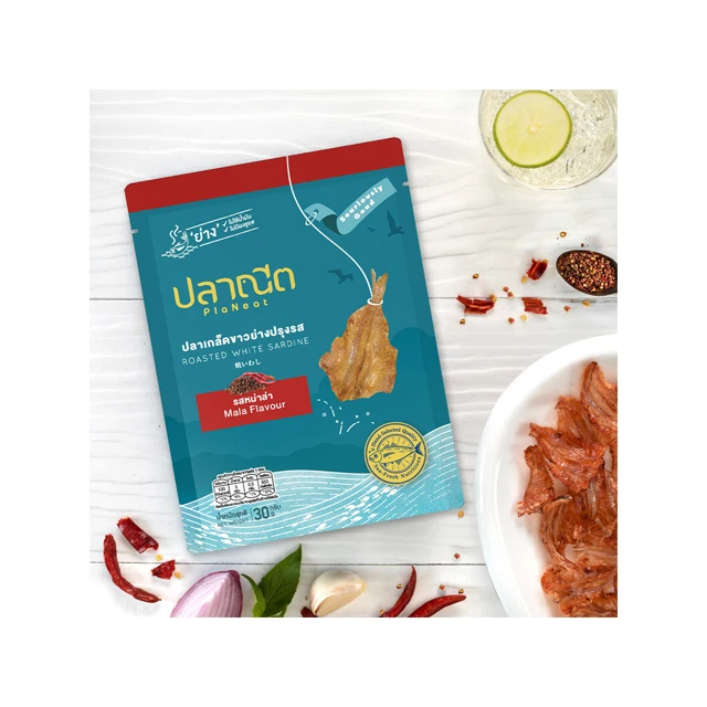 HALAL Spicy Fish Snacks Premium Quality - Roasted Seasoned White Sardine Mala Flavour Thai Seafood product