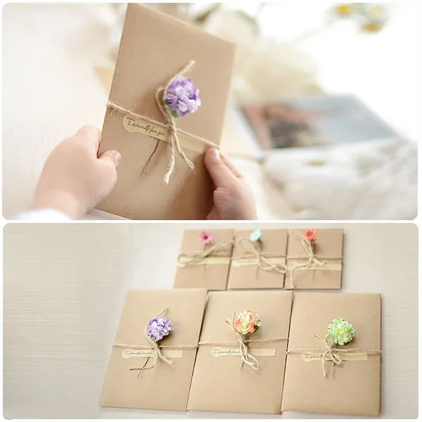 Creative Simple DIY Birthday Tanabata Teacher Day Christmas Vintage Kraft Paper Dried Flower Greeting Card