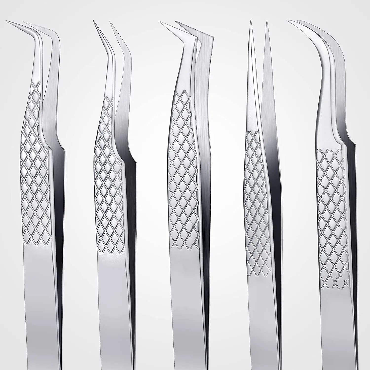 eyelash extension tweezers 5 pieces set straight and curved tip false lash tweezers eyelash volume tweezers stainless steel