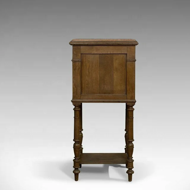 french antique solid wood side table lamp with 1 drawer and 1 door brown for living room