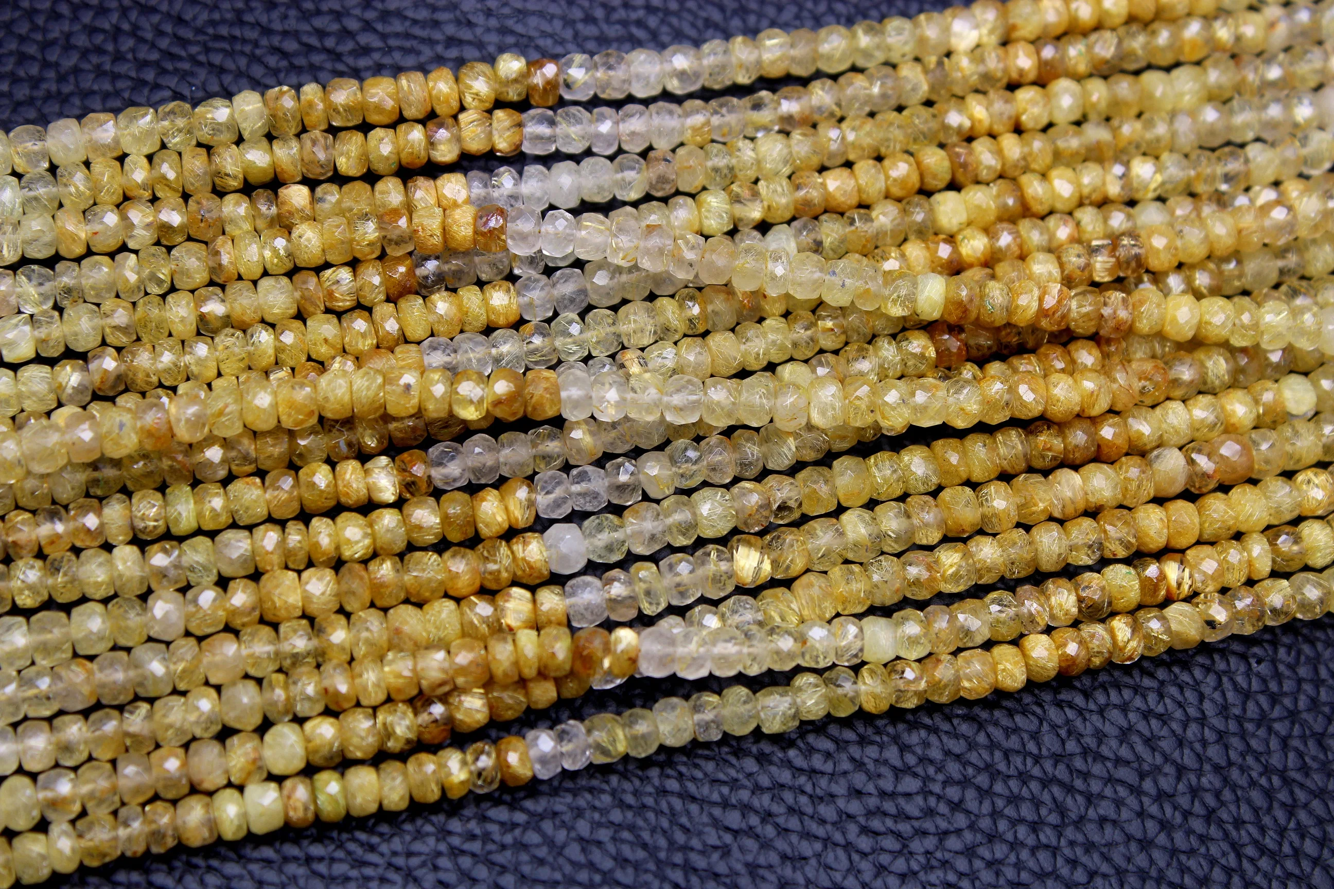 Natural Golden Rutile Shaded Faceted Beads Roundel Shape Beads 4MM 14 Inch