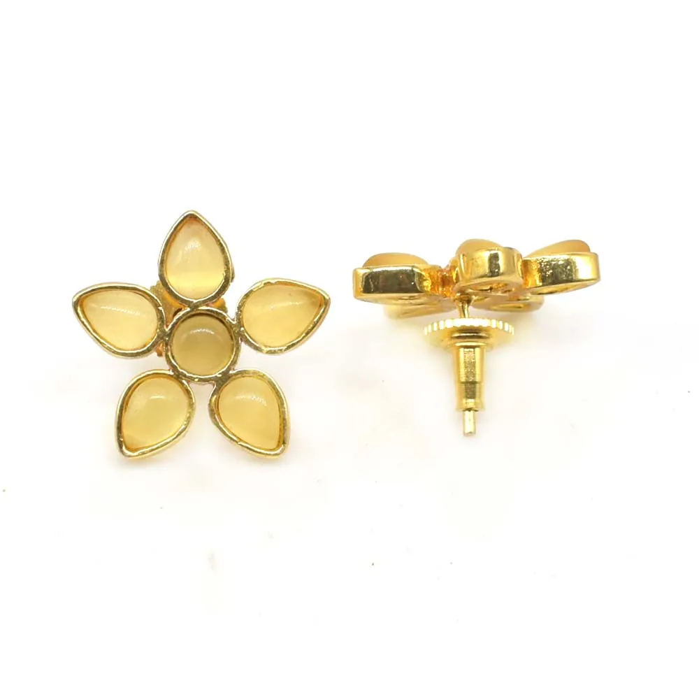 
flower design multi quartz gemstone handmade gold plated wedding fashion jewelry stud earring for women 