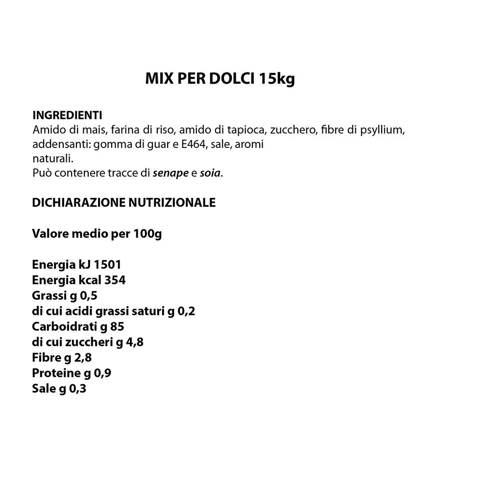 Gluten Free flour MIX FOR CAKES 15 Kg lactose free bag pure original made in italy rice corn tapioca starc