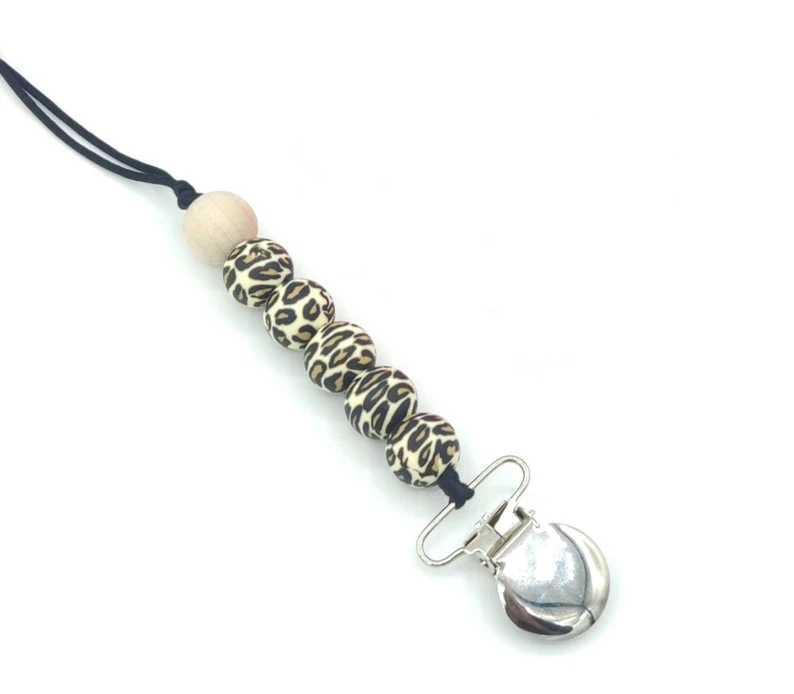
Pacifier Silicone Clip Leopard Print Beads Universal Soother Clip Baby Shower Gifts 