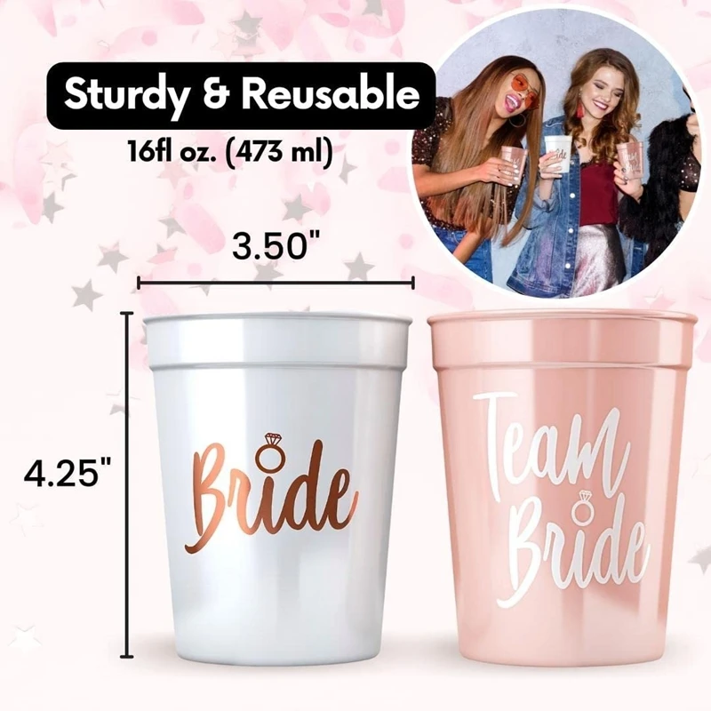 Bridal Shower Decorations Bride & Team Bride Bachelorette Party Cups (11 Pack)  for the Bride Tribe