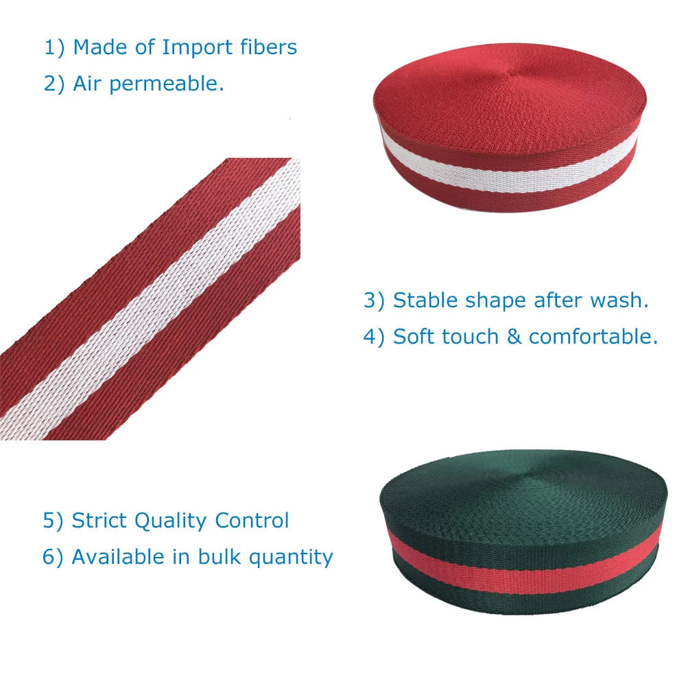 Custom 25mm Striped Cotton Webbing Twill Webbing Tape