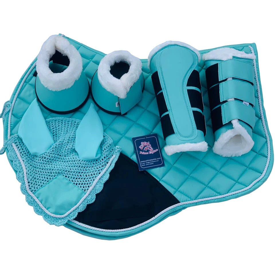 Wholesale Customizable Cotton Horse Riding Saddle Pad Set with Ear Net and Boots Matching Colors