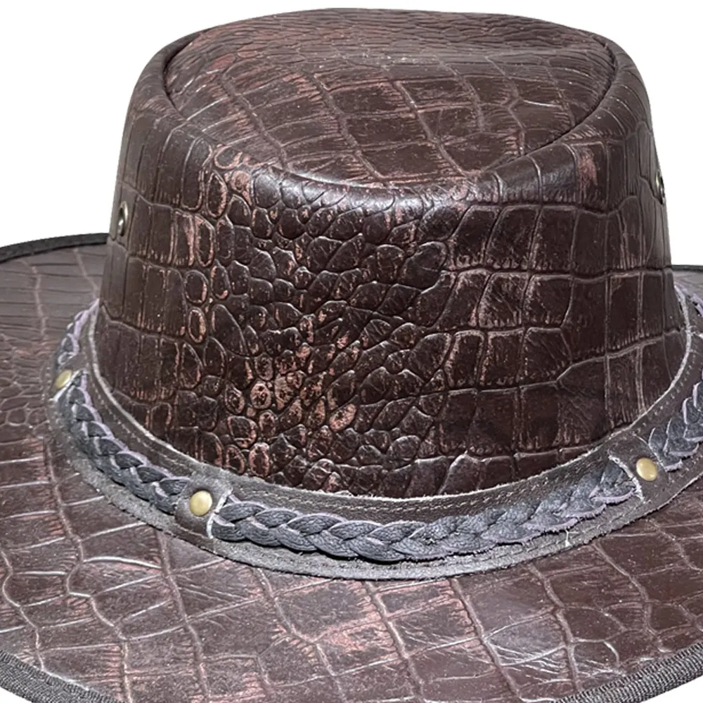 Crocodile Leather Cowboy Hat For Men and Women Outdoor Travel Australian Style Large Size Leather Hat Manufacturer in Pakistan