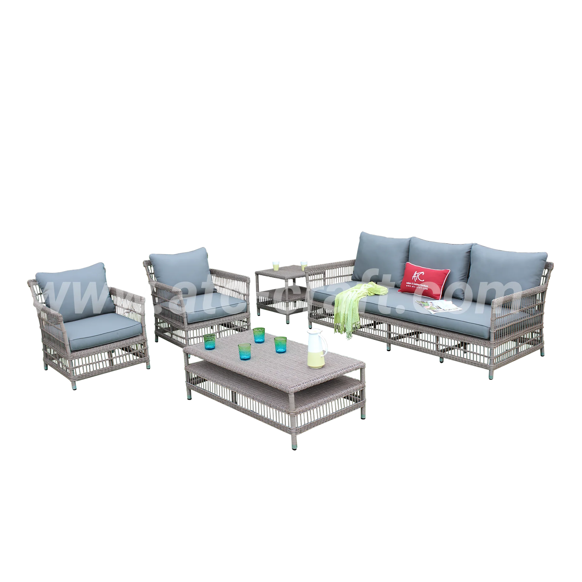 High-Durable Poly Rattan Outdoor Sofa Set Natural-Like & High Quality from Vietnam Brand Aluminum Frame for Garden Use