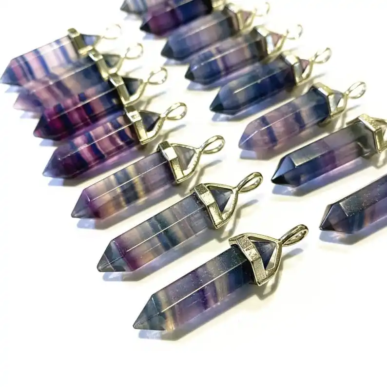 Wholesale Crystal Stone Rainbow Fluorite pencil Pendants  | Premium Rainbow Fluorite Double Terminated Pendant