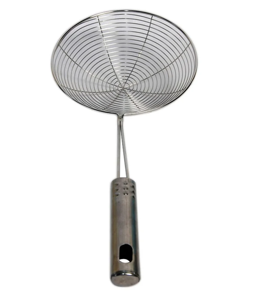 stainless steel set of 3 strainer skimmer spoon for frying and cooking wire pasta strainer with long handle