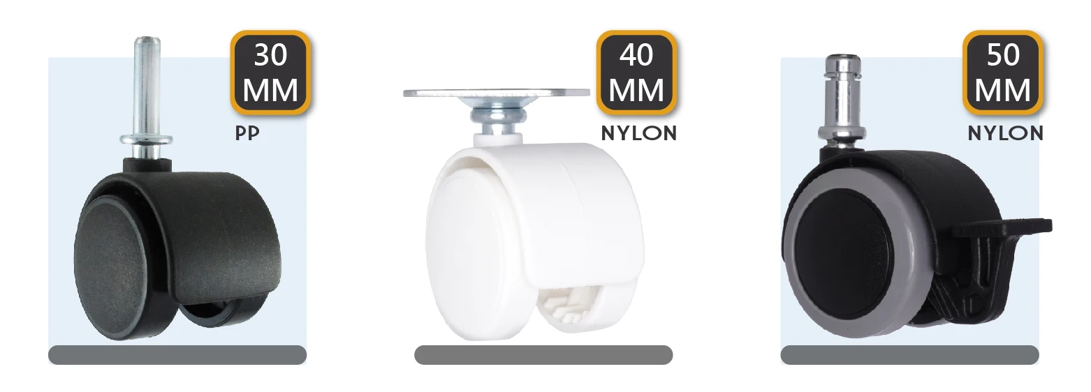 Furniture Plastic Twin Caster Nylon M8 30mm Wheels With Brake.jpg