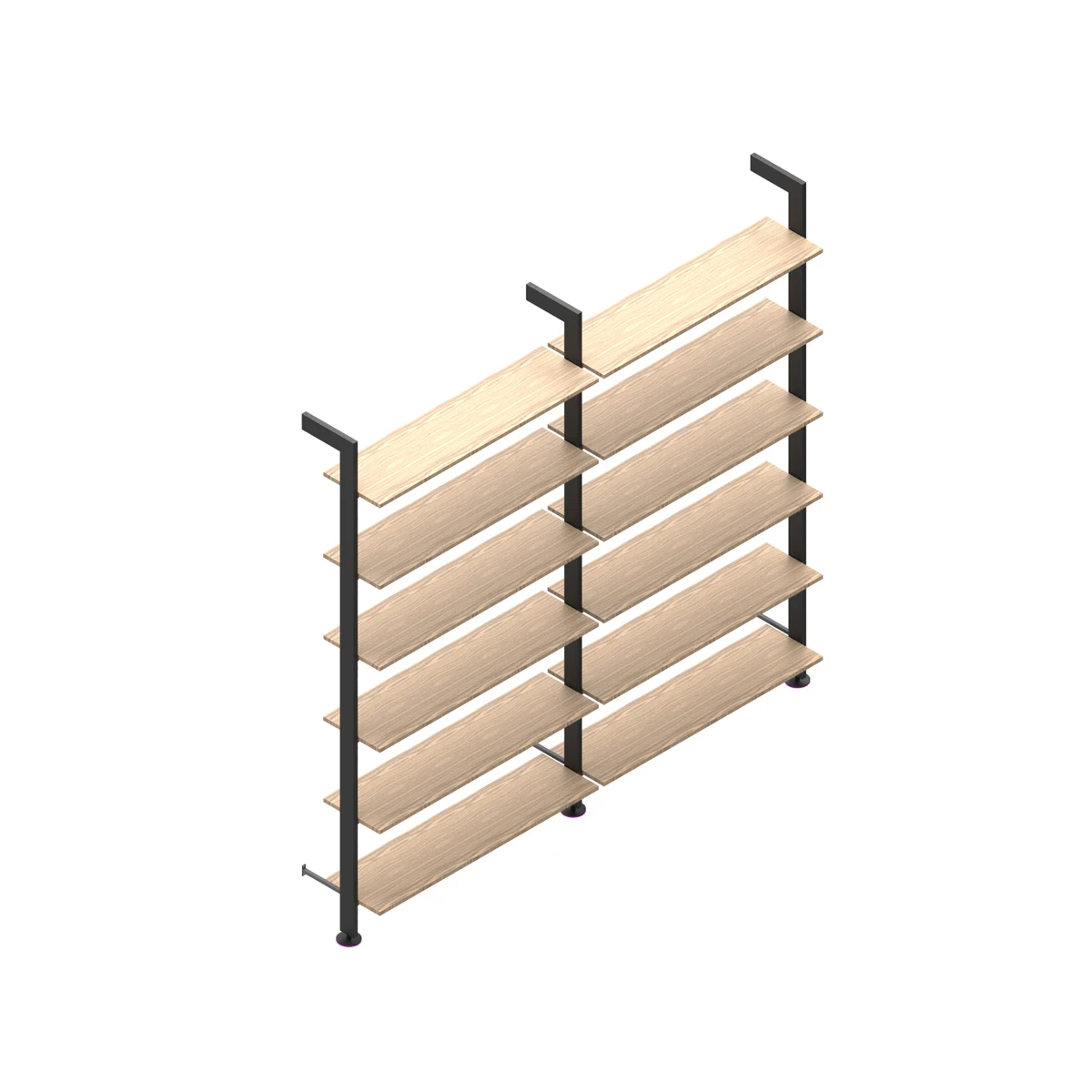 Top quality black H 238 L 240 cm wall-mounted bookcase with metal or wooden shelves for office