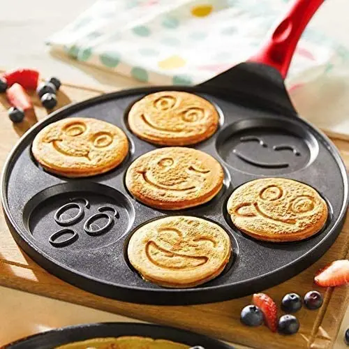 
Emoji Smiley Face Pancake Pan Fun 7 Emoji Mini Pancake and Flapjack Maker Die Cast Aluminum Double Layer Nonstick Coating pan 