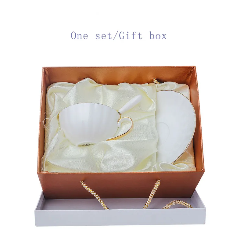 INS Couple Gift 230ml White Pumpkin Ceramic Bone China Coffee Cup And Saucer Set With Spoon And Gift Box
