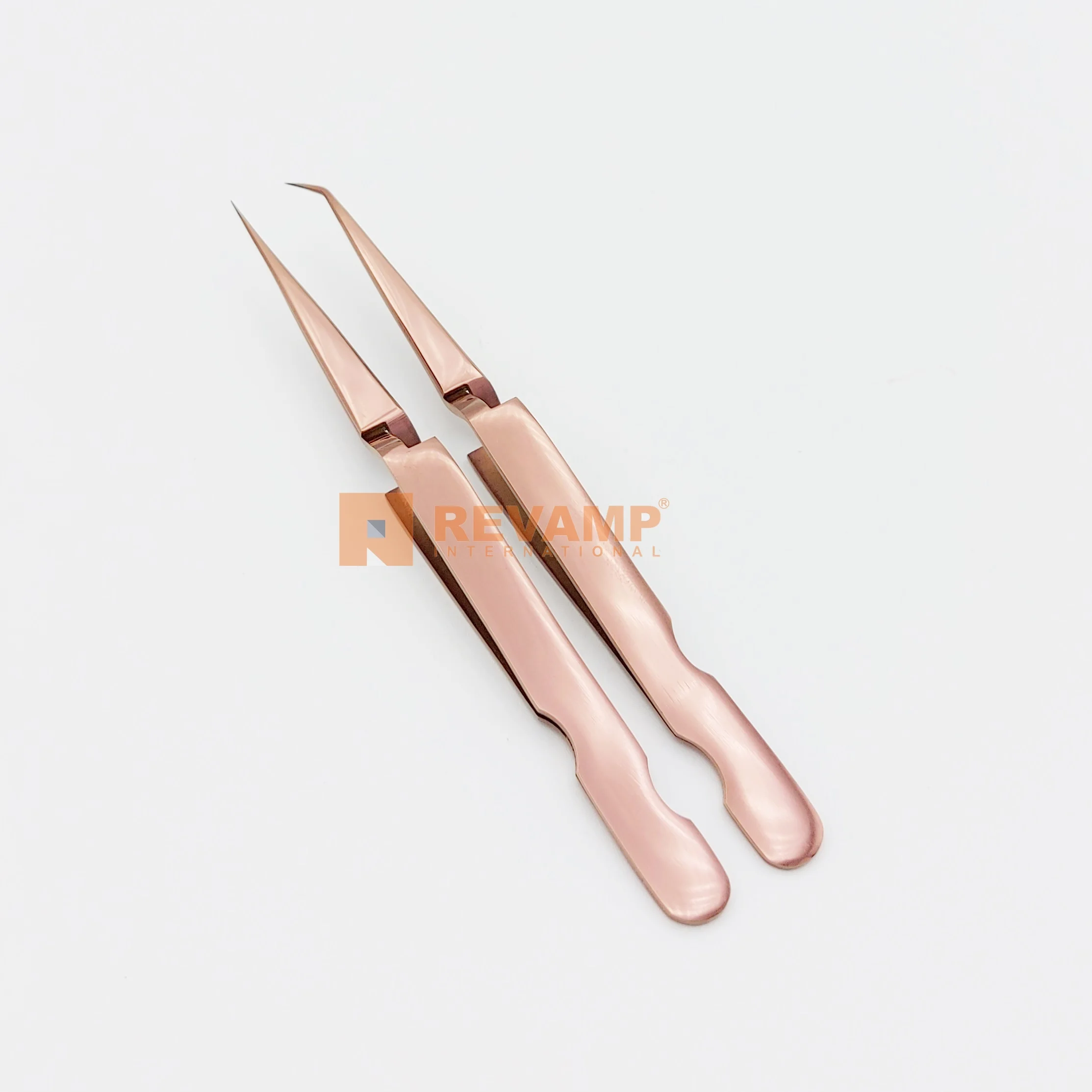 
Pair of rose gold base cut handle X type tweezers Eyelash Extension tweezers with custom logo/Hand tested 