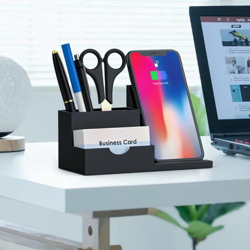 Pen Holder Fast Wireless Charger Desk Stand Organizer, Wireless Charging Station, Qi Certified Charging Dock for Iphone 1 X USB