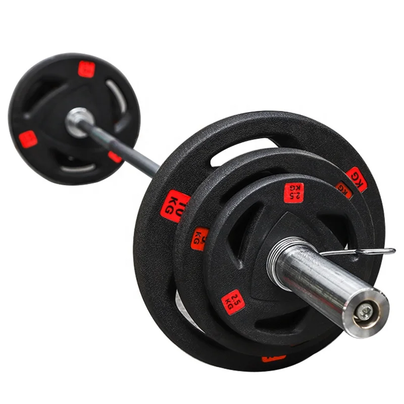 Home Gym Color Fitness Weightlifting Barbell Plate Rubber Bumper Weight Plate 3 Holes Black Rubber Weight Plate