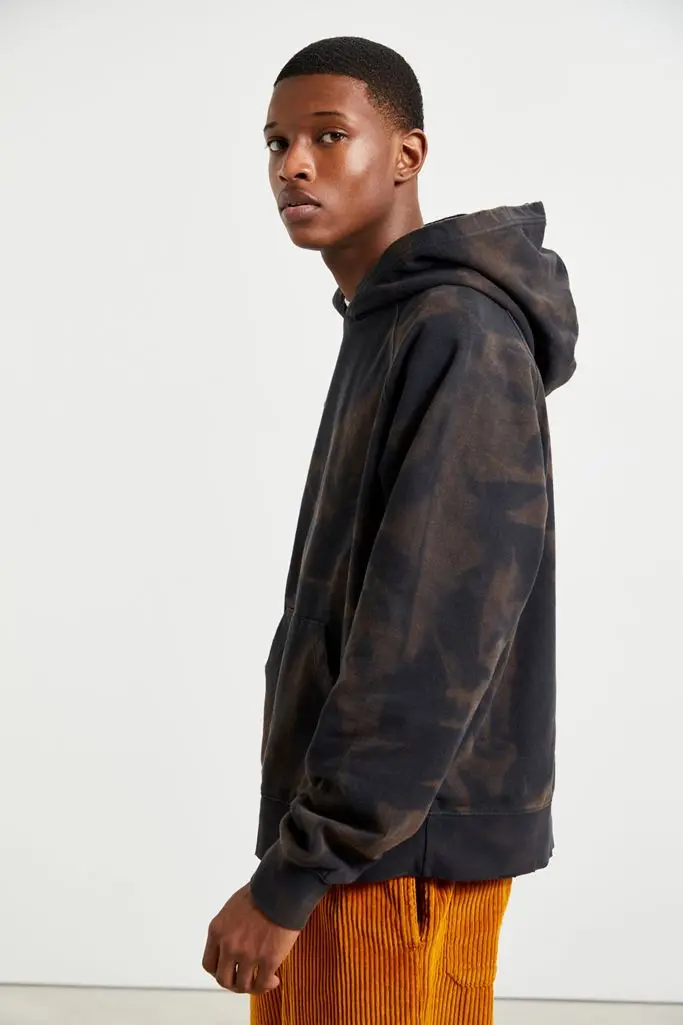  Черные толстовки с принтом мужские рукавом реглан отбеливающие большого размера кенгуру и карманами