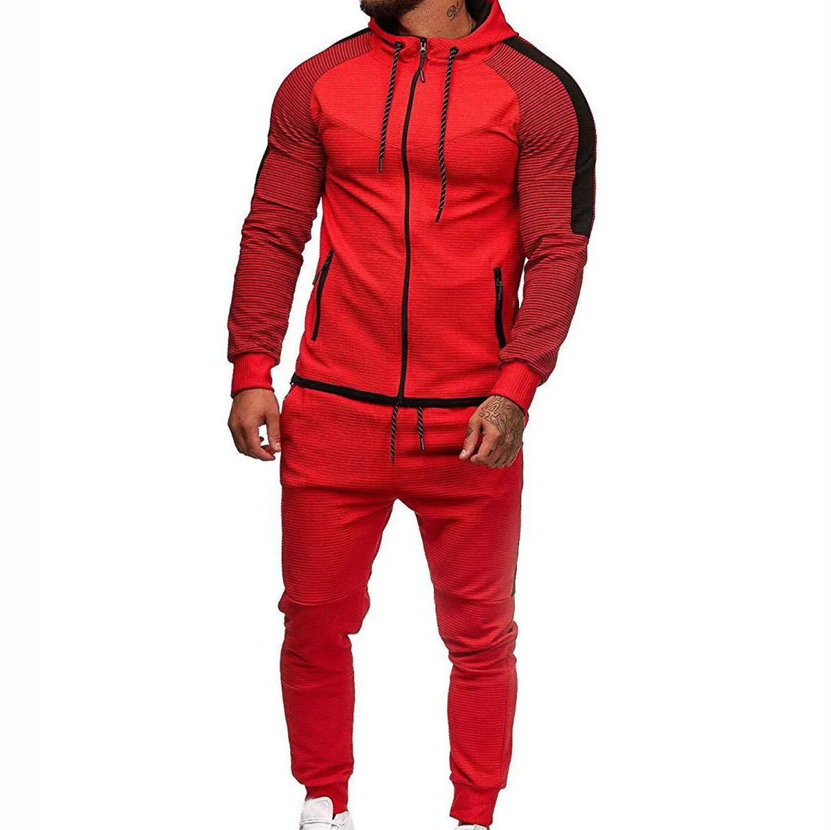 Custom Logo Factory Wholesale OEM Tracksuit Fleece Jogging Set Gym Sports Zipper up Hoodie Jogger Sweat Suits for Men Material