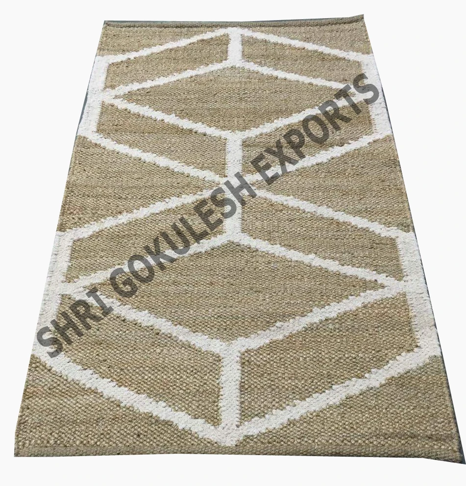 Natural Fibre Rugs Indian Handmade Jute Geometrical Design Floor Decoration For Living Room Carpets